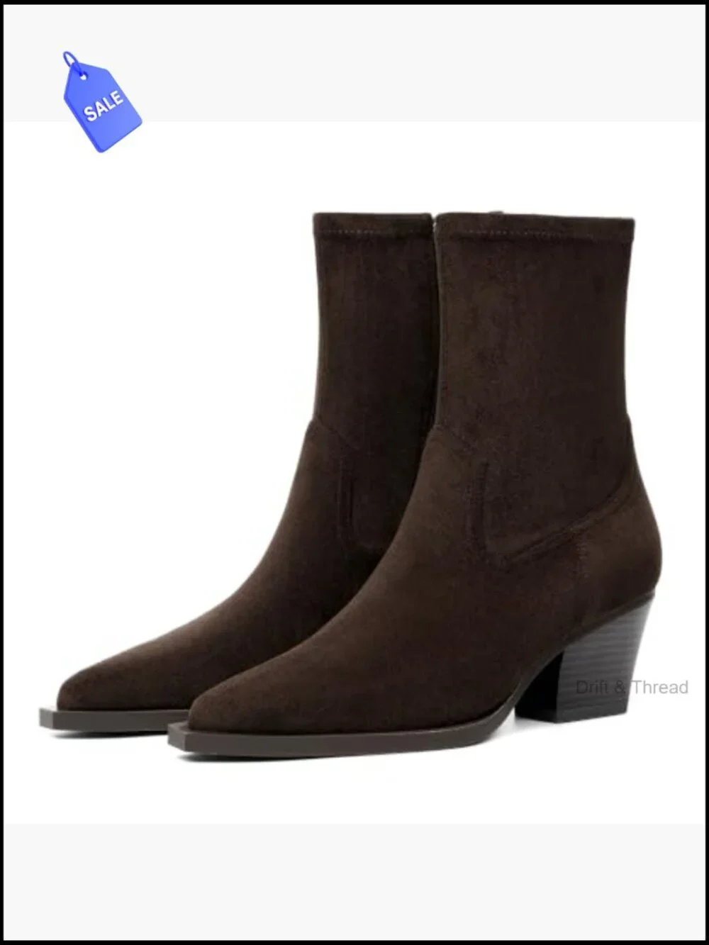Women's Chunky Heel Ankle Boots Pointed Toe Side Zipper Faux Suede